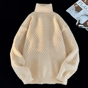 Sweater Men's Pure Color Turtleneck Korean Style Trendyy Lazy Knitwear Warm Autumn and Winter Loose Warm Color Large Size Top