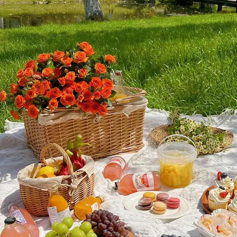 Cesta de picnic de mimbre tejida ins cesta de mano cesta de almacenamiento de ratán cesta de frutas de regalo cesta de almacenamiento de compras tejida