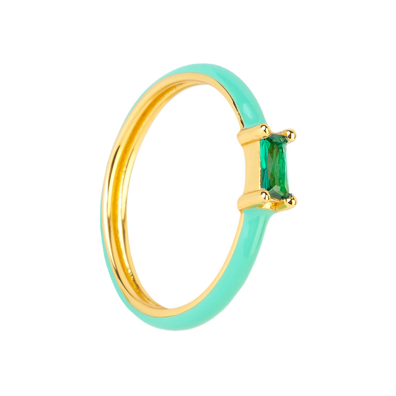colorful epoxy 18k gold copper ring European and American inlaid square zircon index finger ring