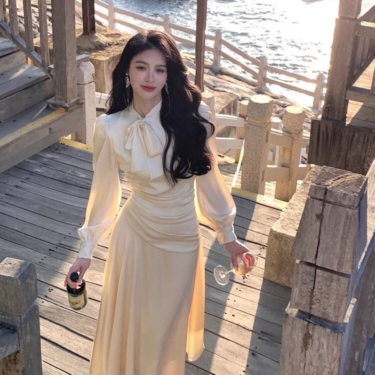 法式温柔连衣裙女2025秋冬新款高级感名媛收腰气质优雅礼服长裙子|undefined