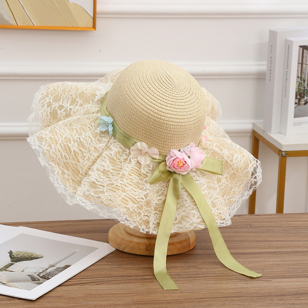 Sombrero de paja con lazo – estilo veraniego, ala ancha, para playa o vacaciones al aire libre
