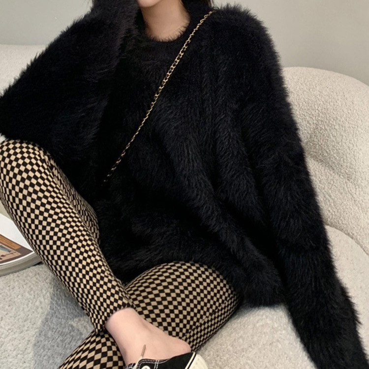 Light Mature Style Street Wear Women's Loose Thickened Sweater Internet Popular chic High Waist Diamond Plaid Leggings Two-piece Set Light Mature Style Street Wear Women's Loose Thickened Sweater Internet Popular chic High Waist Diamond Plaid Leggings Two-piece Set