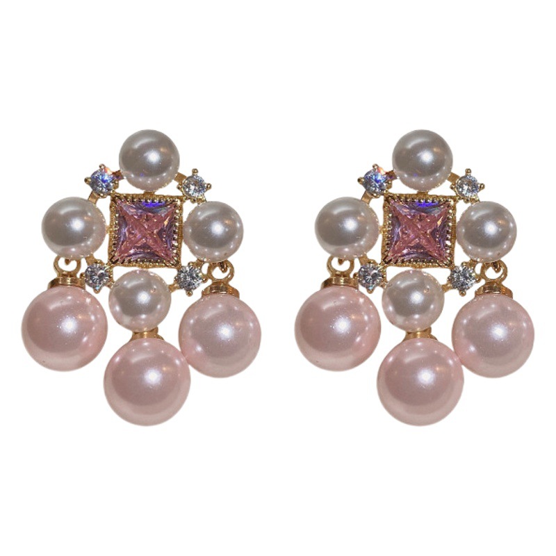 Genuino oro electrochapado aguja de Plata Perla pendientes redondos nicho elegante todo-fósforo pendientes Luz de lujo de alto grado pendientes retro para las mujeres