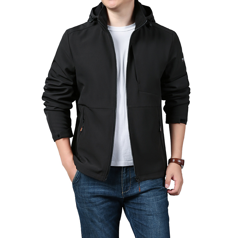 Invierno al aire libre chaqueta de montaña de hombre con capuchón desmontable chaqueta de hombre de color sólido chaqueta de casco suave
