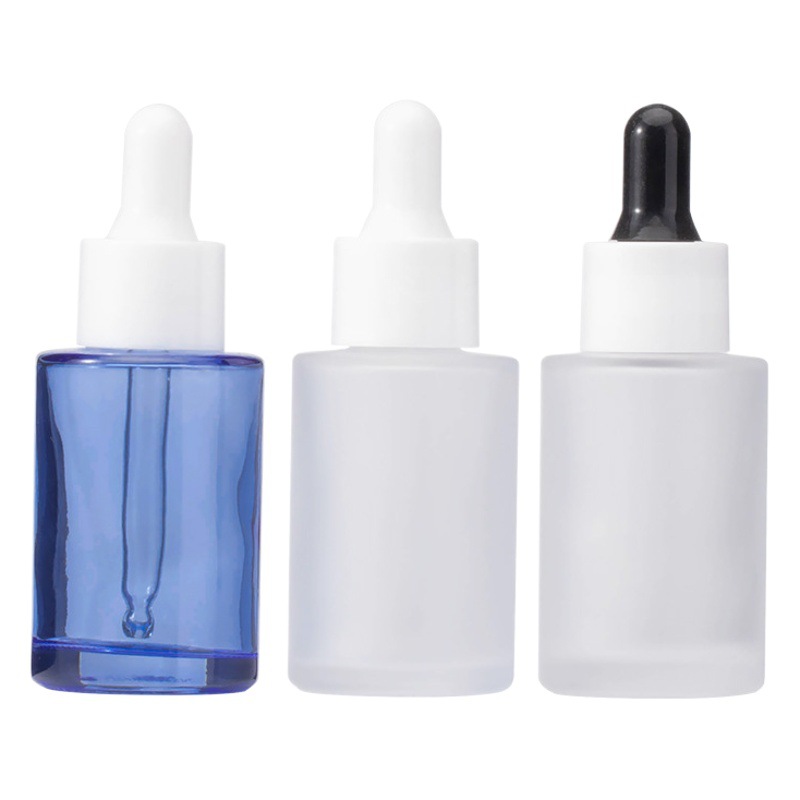 Xumin embalaje 30ml botella cuentagotas azul transparente vidrio esmerilado botella de aceite esencial esencia líquido sub-botella cabeza de goma blanca image 1