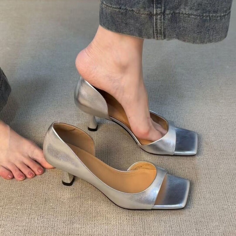 6cm Simple Sandals with Square Toe, Open Toe, Thin Heels, Fish Mouth Design, New Summer Style, Elegant and Versatile High Heels for Women