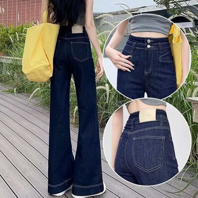 Denim Blue Bootcut Jeans for Women in Summer and Autumn New Style for Small Pear-Shaped Figures Without Legs Wide-Leg Flared Pants
