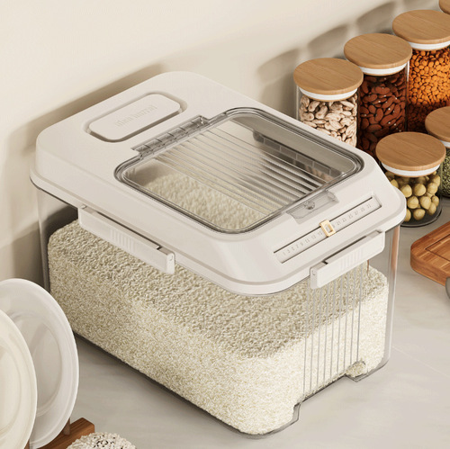 Kitchen insect-proof grain rice bucket household light luxury flour box transparent PET rice bucket large volume timed sealed bucket