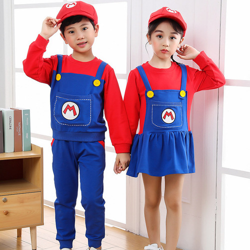 New Year's Performance Clothes for Kids - Unisex Baby Cartoon Super Mario Set - Children's Long Sleeve Two-Piece Brother and Sister Outfit