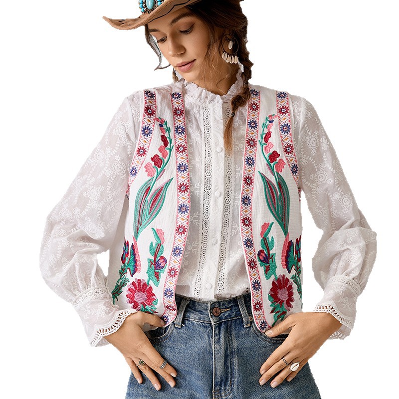 Spot Europa y los Estados Unidos comercio exterior de mujeres estilo bohemio industria pesada chaleco bordado de mujer algodón sin mangas con chaleco superior