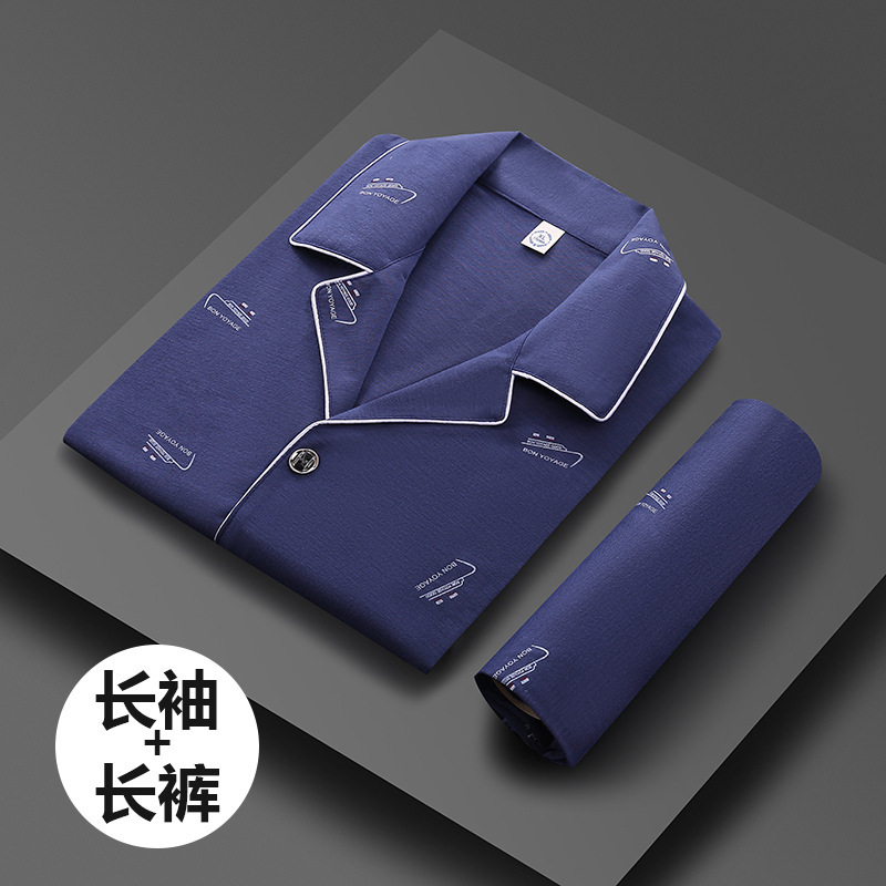 Primavera y otoño de los hombres 100% algodón pijamas juventud casual desgaste traje más tamaño manga larga se puede usar fuera