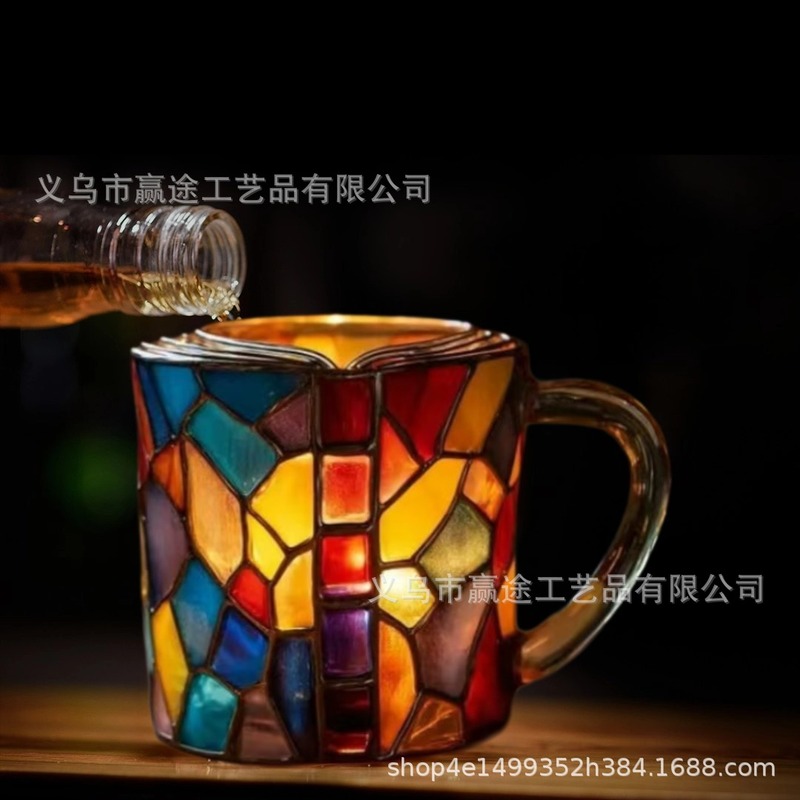 跨境创意堆叠彩绘书杯马克杯摆件高级感小众树脂桌面咖啡杯工艺品|undefined