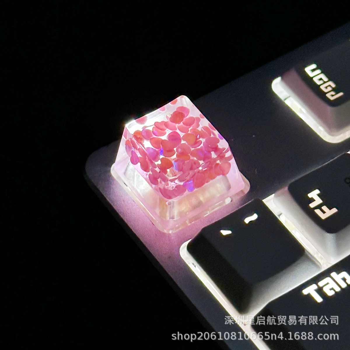 跨境定制透明爱心键帽树脂透明卡通十字轴机械键盘键帽单个