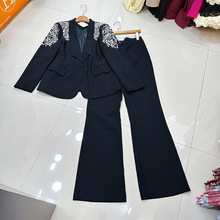 十三行欧美高级重工钉珠镶钻西装套装女阔腿裤西服两件套A1#1520