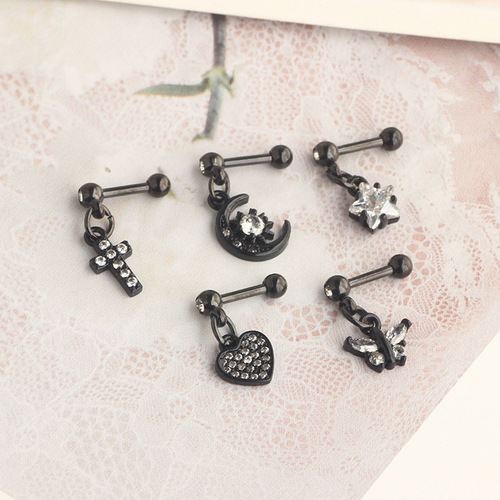 Titanium steel stainless steel rod micro-paved zircon crown ear bone nail screw ball fashion earrings European and American piercing jewelry