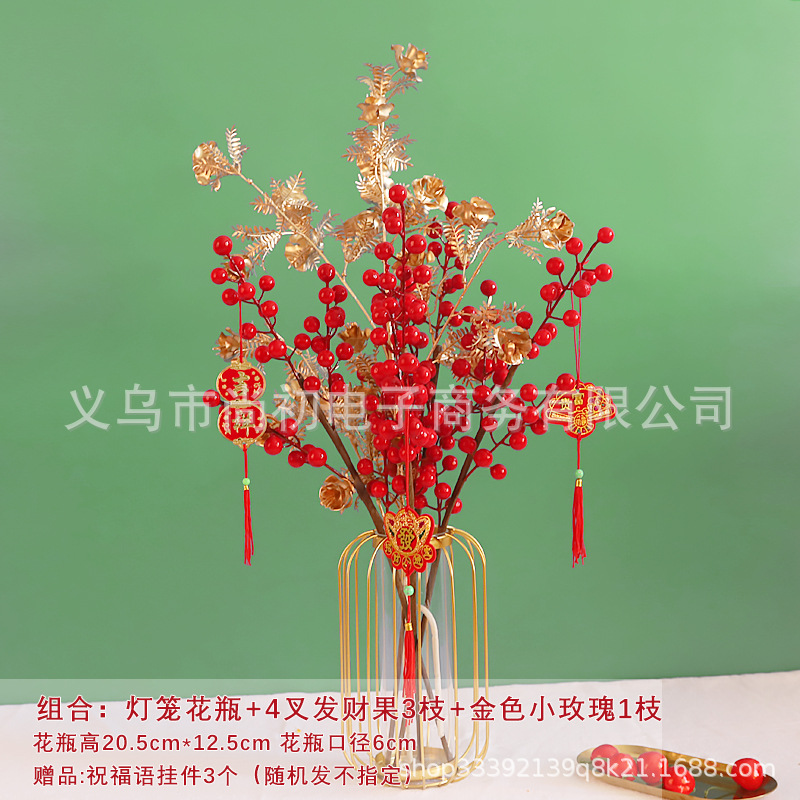 Fortuna fruta pequeña flor de fruta roja fruta acebo planta verde decoración sala de estar flor falsa casa nueva planta casa Decoración