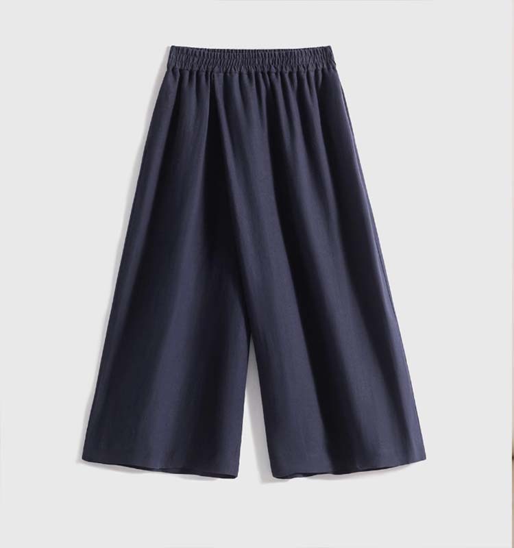 Quần culottes ống rộng vải lanh mỏng mát mùa hè nữ — Trắng sứ trơn, Xanh ngọc bích chi tiết 11