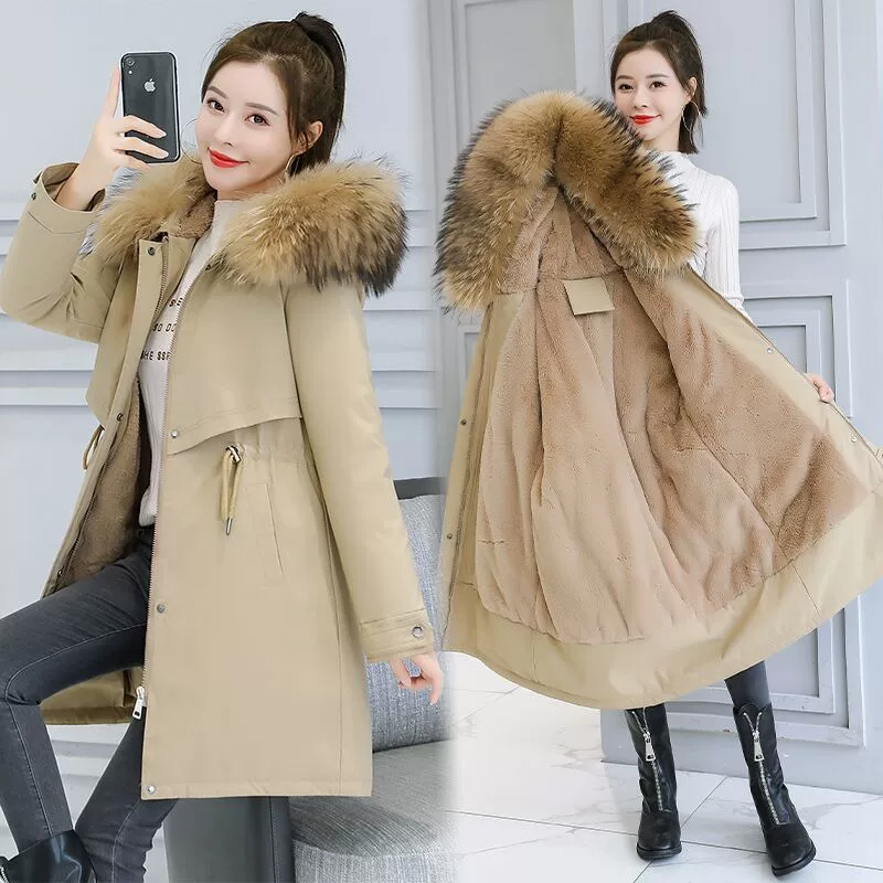 Winter long warm down jacket with down, mid-length