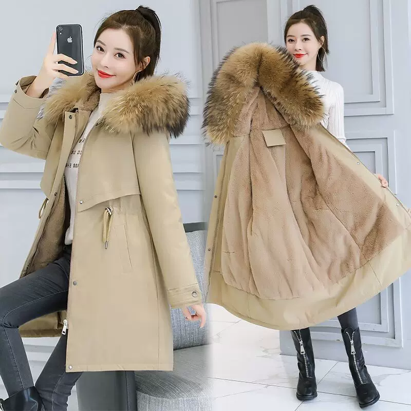 Winter long warm down jacket with down, mid-length
