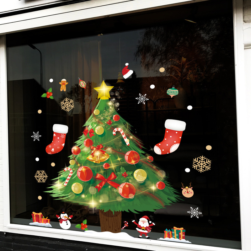 クリスマス静電気シールガラス貼り装飾品ショーウインドー貼りサンタクロースの木のシーン配置窓貼り雰囲気貼り|undefined