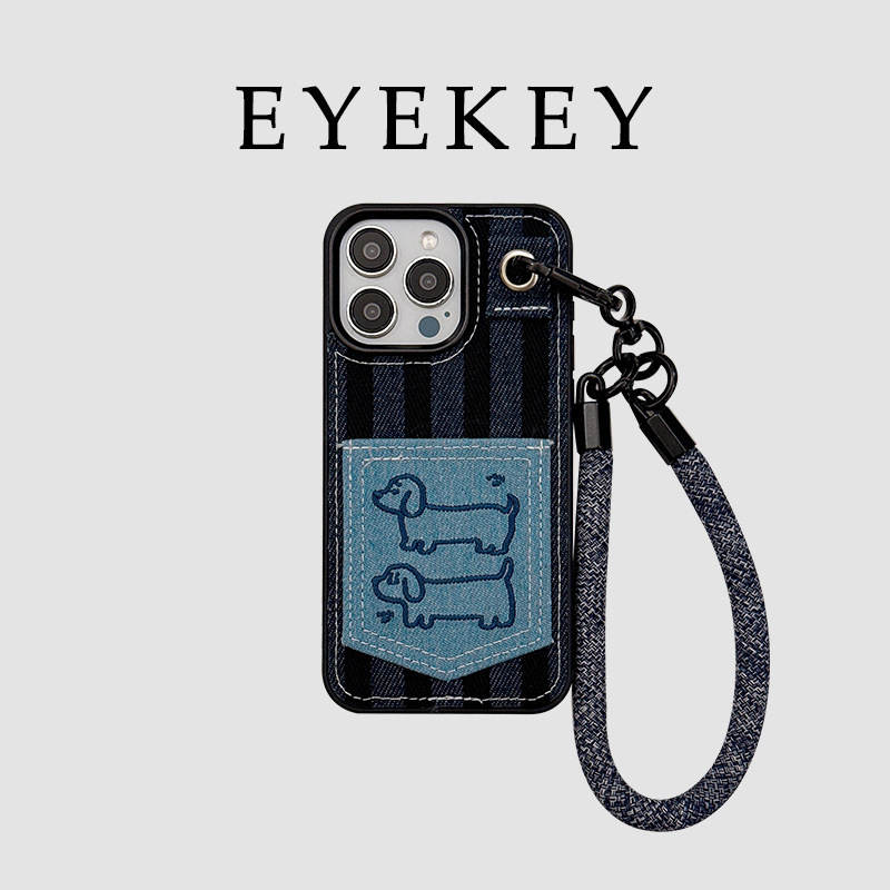 Denim Embroidered Dachshund for Apple 16promax Phone Case 15 Card Case iphone13 for Men and Women 14