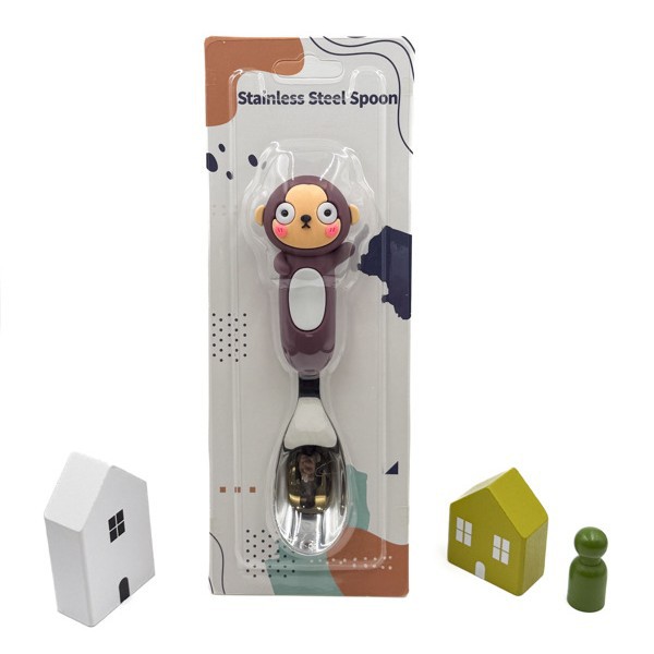 Tarjeta 316L cuchara de acero inoxidable para niños cuchara de lingote de dibujos animados entrenamiento para bebés cuchara de mango corto cuchara de alimentación