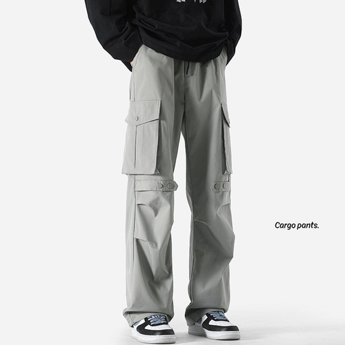 Men's sporty straight-leg cargo pants for couples, plus-size, loose-fitting, versatile casual trousers—men's wear