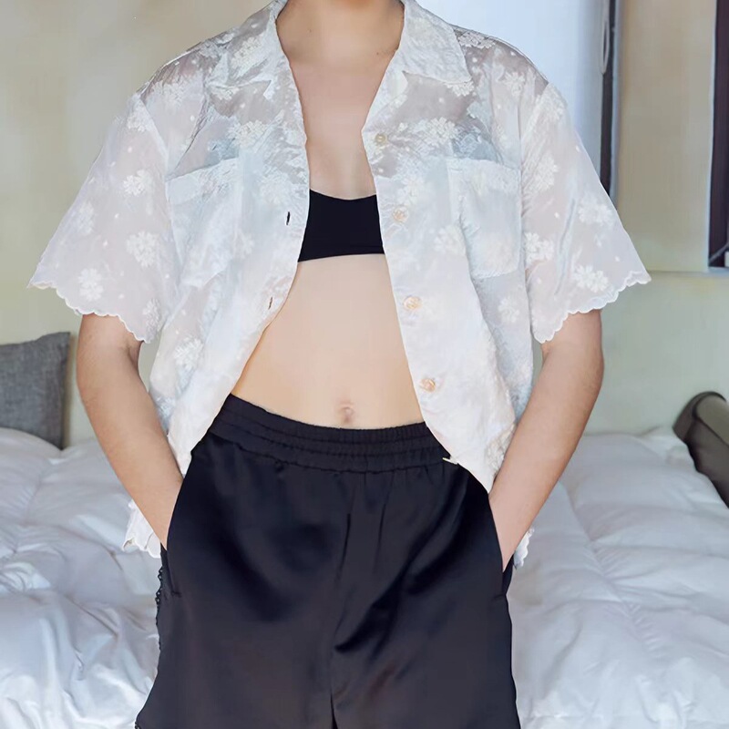 Korean style summer new lace embroidered daisy flower loose short-sleeve shirt cardigan top Dongdaemun