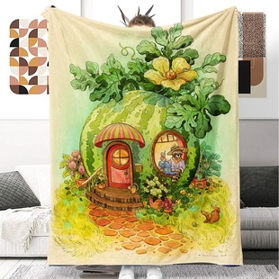 Warm Watermelon Cottage Digital Printing Flannel Blanket Suitable for Sofa Rest Gift