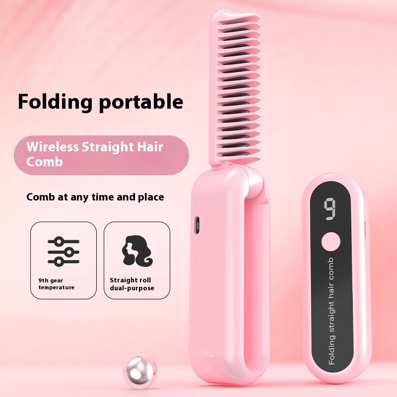 クロスボーダー新しいストレートヘアコームワイヤレスUSB充電ヘアコームを傷つけない折りたたみ式ポータブルストレージマイナスイオンヘアアイロン|undefined