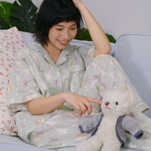 High-count Double-layer Cotton Yarn Short-sleeved Pajamas Women's Pure Cotton Long Shorts Thin Pure Cotton Summer Class A Home Clothes suit