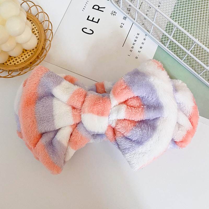 Amazon nuevo estilo bolsa de oreja de terciopelo coral banda de pelo femenino lavado de la cara belleza banda de pelo europeo y americano de gran tamaño arco accesorios para el cabello