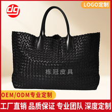 2025新品真皮编织手袋女士大号羊皮手提托特包休闲通勤包包跨境