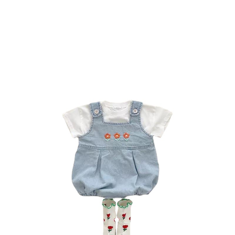 【Liquidación】Ropa de Bebé, Mono Ligero con Tirantes y Tres Flores para Niñas image 6