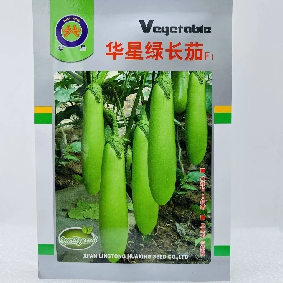 Хуасин Семена Зеленых Баклажанов Семена Раннее созревание Длинный стержень Тип Холодостойкие Термостойкие Зеленая кожа Прямая Устойчивая к болезням Высокая урожайность весной и осенью