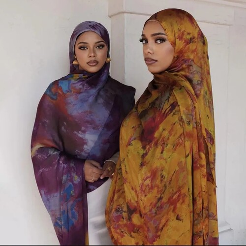 【Cotton Bleaching Print】Bestselling Watercolor Series Printed Scarf Double-Sided Penetration Soft Tie-Dye Eastern Style