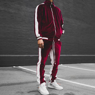 Cross-border Foreign Trade Men's Amazon Spring and Autumn Casual Golden Velvet Men's Suit Sports Jacket Stitching Contrast Pants