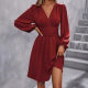 European and American Amazon cross-border autumn and winter new independent station diagonal collar lantern sleeve pleated waist dress women