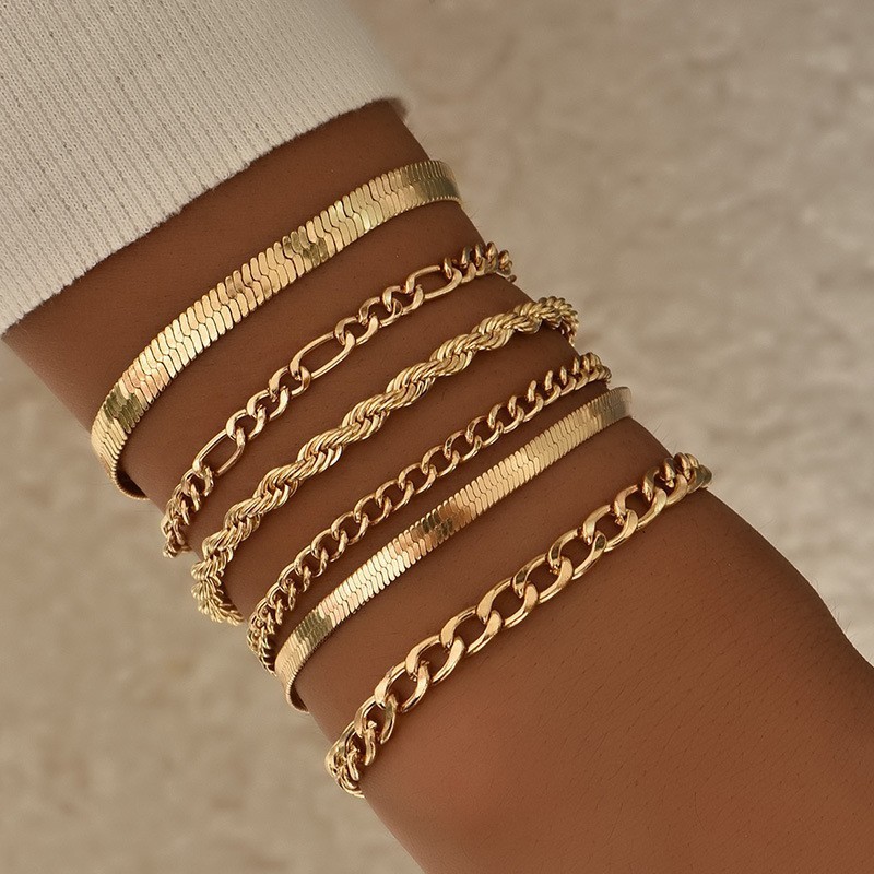 European and American Cross-Border Jewelry, Fashionable and Popular Exquisite Metal Set Bracelet 5-Piece Set, Personalized Stacking Bracelets Wholesale