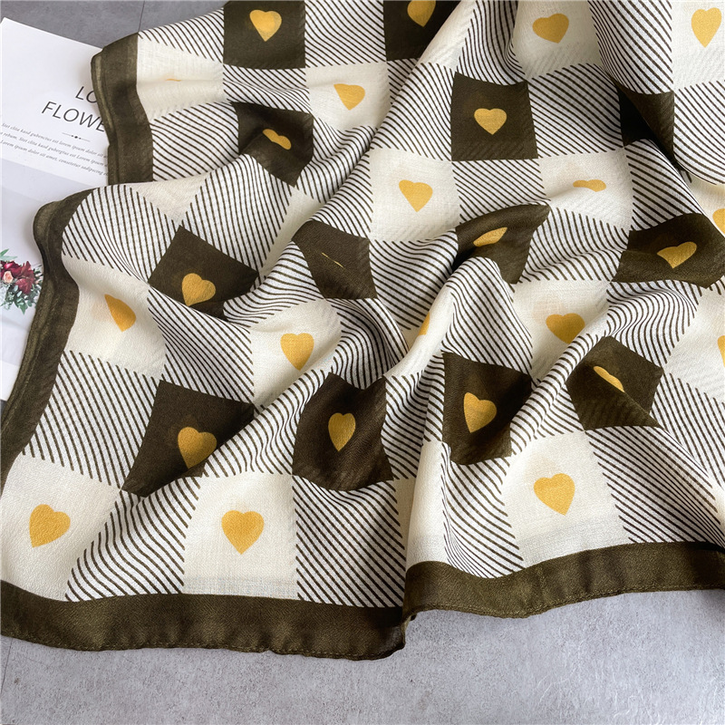 180g Weight Scarf Classification Street Occasion cotton and linen Material Lattice, Heart Shape Pattern Spring, Autumn Season Women's Gender IG Style Style Women's Ig Style Lattice Heart Shape Cotton And Linen Scarf 7