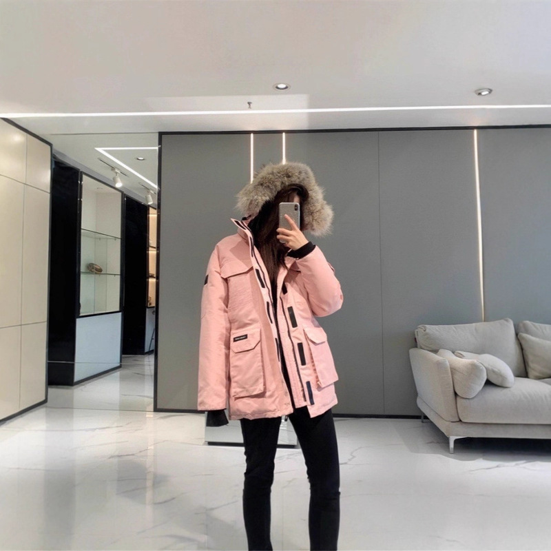 Foreign Trade Cross-Border down Jacket Graphite Gray 08 Expedition Style Wolf Fur Thickeneded Mid-Length Jacket Men's and Women's Couple Wear