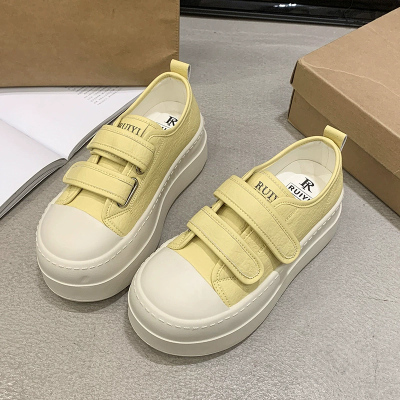 Уродливые милые дикие липучки толстые подошвы маленькие белые туфли женская весна 2025 новый рост