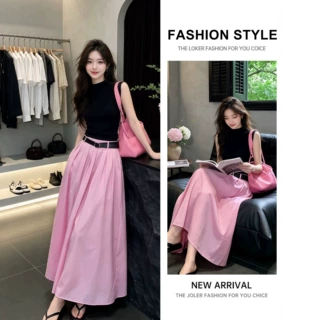 Fashion Style时尚腔调简约时尚针织背心搭休闲摩登半裙含腰带夏