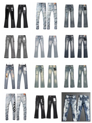 Purple-Brand Niche Brand High Street Stretchy Ripped Slim Fit Micro-Flare Jeans for Spring and Autumn Purple-Brand Niche Brand High Street Stretchy Ripped Slim Fit Micro-Flare Jeans for Spring and Autumn