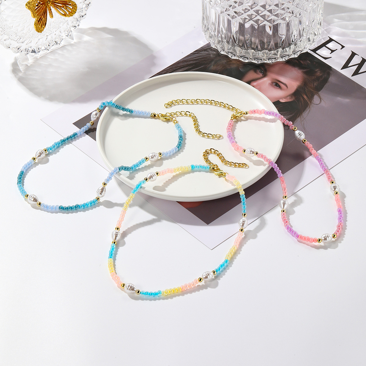 New ins color beaded necklace Women's versatile high end sense does not fade Bee handmade beaded necklace_voghion.com