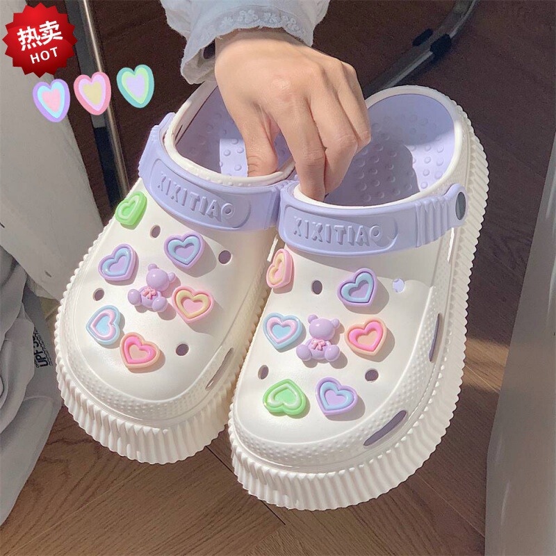 Girl Heart Student Beach Sandals and Slippers Women's Summer Creative DIY muffin thick-soled poop-stepping cute hole shoes