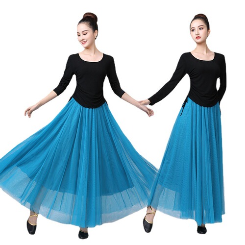 Fengti square dance clothing new three-piece suit drawstring top hidden dance waist apron mesh 720c degree long skirt