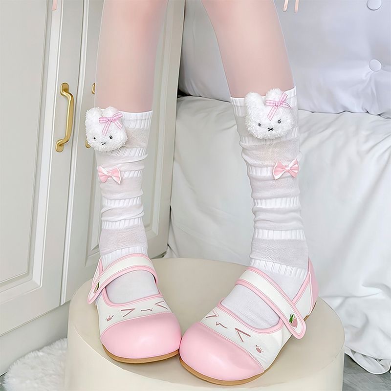 Lolita Miffy bunny long socks for women, cute panda plush calf socks, breathable JK style bunny ear long socks.