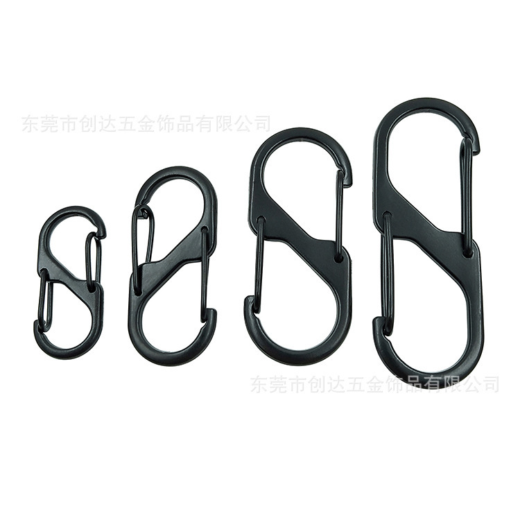 Spot direct supply upgrade large, medium and small S-shaped carabiner key chain swimming black 8-shaped spring snap high quality Spot direct supply upgrade large, medium and small S-shaped carabiner key chain swimming black 8-shaped spring snap high quality