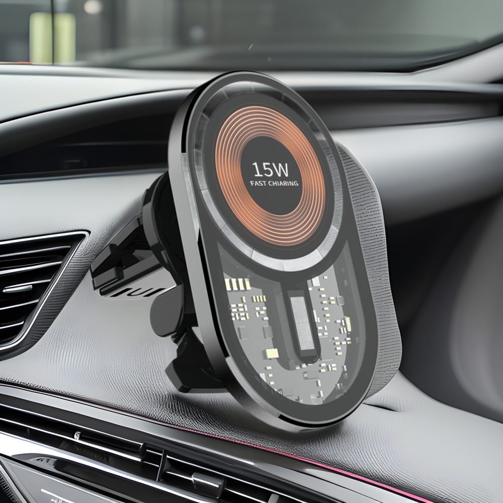 Cross-border new 15W fast charging magnetic car wireless charger car navigation mobile phone bracket wireless charging